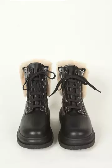 Kadın Deri Bot Kürk Detaylı Siyah