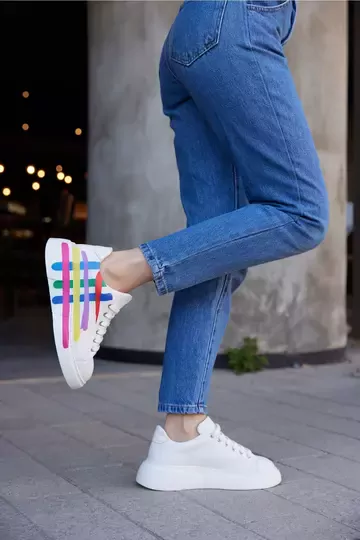 Kadın Beyaz Hakiki Deri Sneaker Spor Ayakkabı
