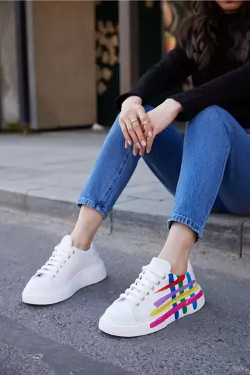 Kadın Beyaz Hakiki Deri Sneaker Spor Ayakkabı