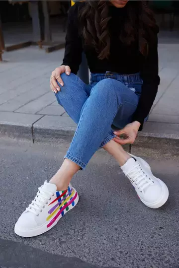 Kadın Beyaz Hakiki Deri Sneaker Spor Ayakkabı