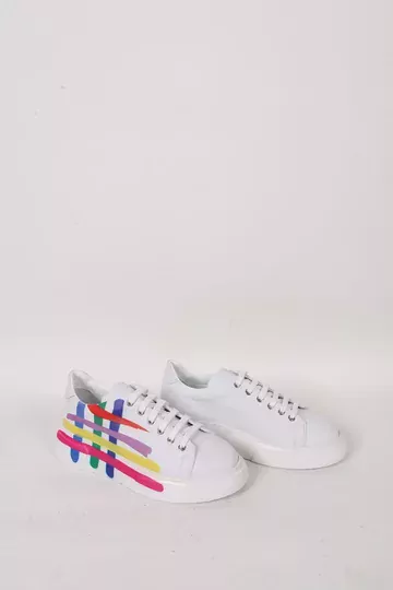 Kadın Beyaz Hakiki Deri Sneaker Spor Ayakkabı