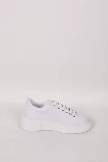 Kadın Beyaz Hakiki Deri Sneaker Spor Ayakkabı