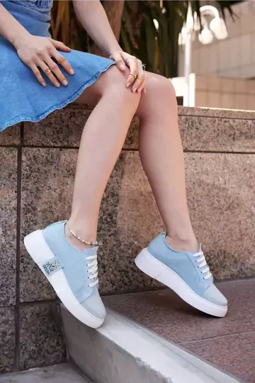 Kadın Deri Sneaker Gri