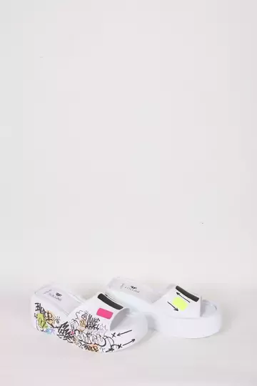 Kadın Deri Terlik Dolgu Topuk Beyaz