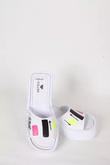 Kadın Deri Terlik Dolgu Topuk Beyaz