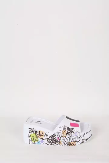 Kadın Deri Terlik Dolgu Topuk Beyaz