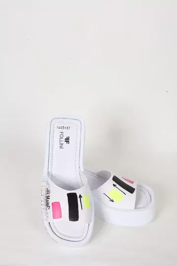 Kadın Deri Terlik Dolgu Topuk Beyaz