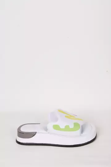 Kadın Deri Terlik Topuk Detaylı Beyaz