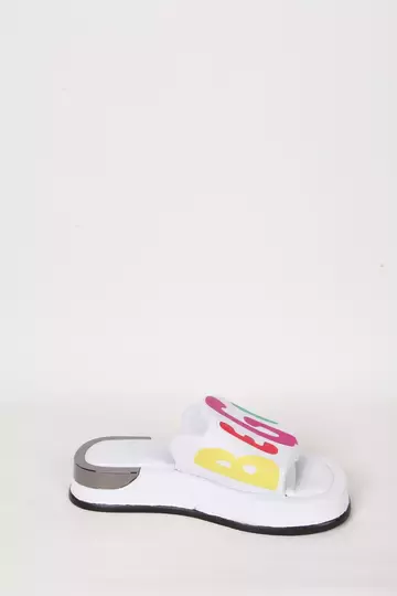 Kadın Deri Terlik Topuk Detaylı Beyaz