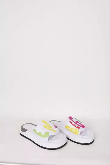 Kadın Deri Terlik Topuk Detaylı Beyaz