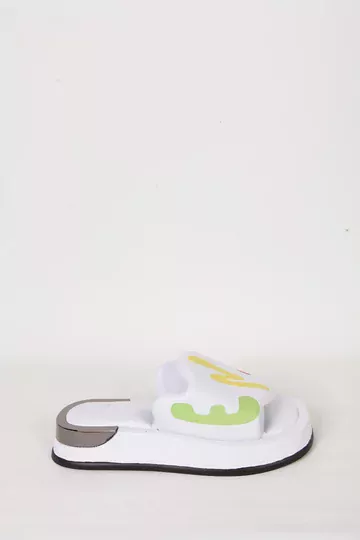 Kadın Deri Terlik Topuk Detaylı Beyaz