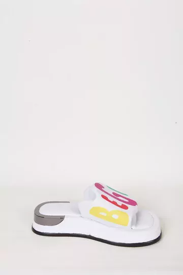 Kadın Deri Terlik Topuk Detaylı Beyaz