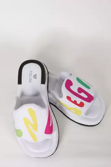 Kadın Deri Terlik Topuk Detaylı Beyaz