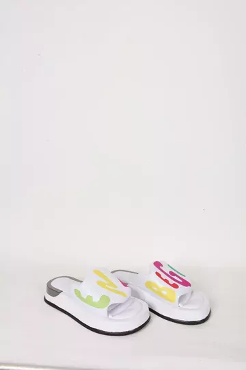 Kadın Deri Terlik Topuk Detaylı Beyaz