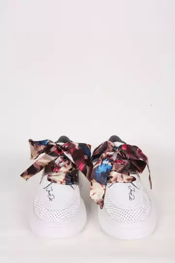 Kadın Mavi Hakiki Deri Kurdele Detaylı Sneaker