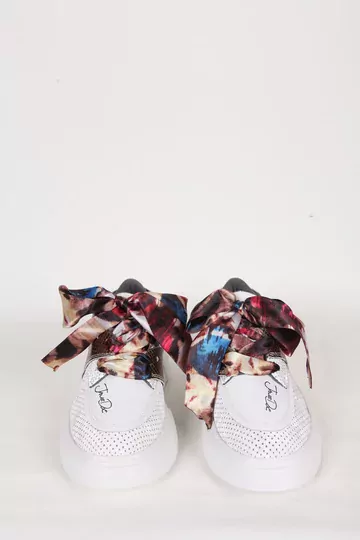 Kadın Mavi Hakiki Deri Kurdele Detaylı Sneaker