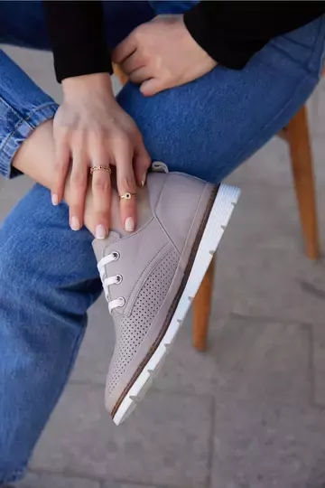 Kadın Yeşil Deri Sneaker Spor Ayakkabı