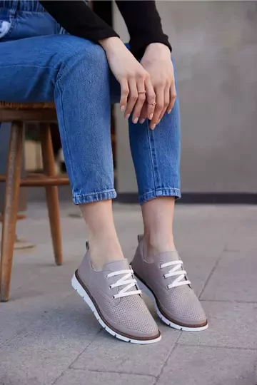 Kadın Yeşil Deri Sneaker Spor Ayakkabı