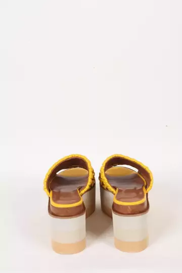 Kadın Sarı Hakiki Deri Dolgu Topuk Terlik