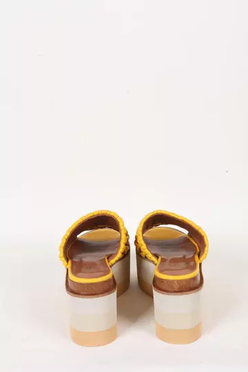 Kadın Sarı Hakiki Deri Dolgu Topuk Terlik