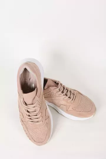 Kadın Bej Süet Hakiki Deri Spor Sneaker