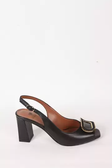 Kadın Deri Ayakkabı Aksesuar Detaylı Topuklu Siyah