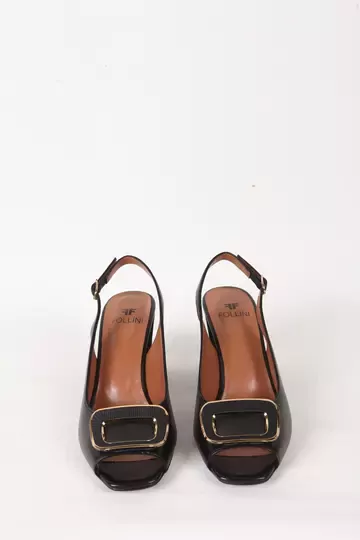 Kadın Deri Ayakkabı Aksesuar Detaylı Topuklu Siyah