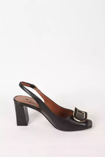 Kadın Deri Ayakkabı Aksesuar Detaylı Topuklu Siyah