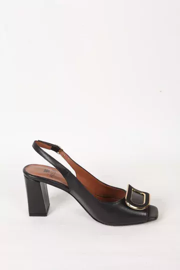 Kadın Deri Ayakkabı Aksesuar Detaylı Topuklu Siyah