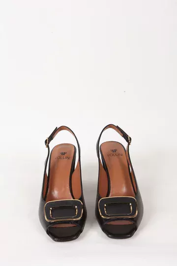 Kadın Deri Ayakkabı Aksesuar Detaylı Topuklu Siyah