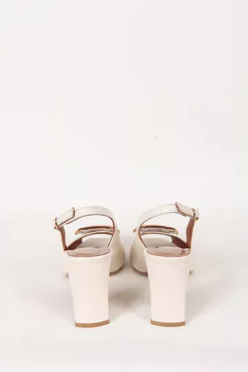Kadın Krem Hakiki Deri Topuklu Ayakkabı