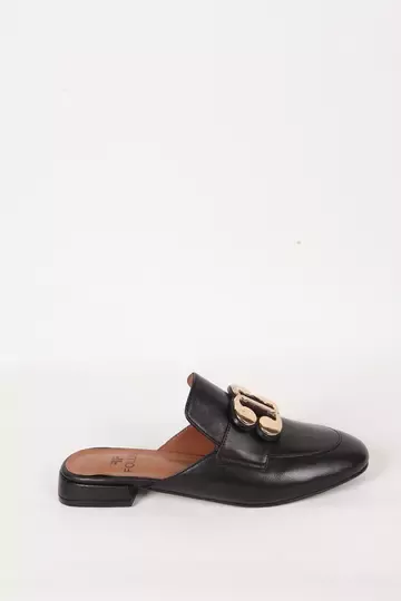 Kadın Deri Terlik Topuklu Siyah