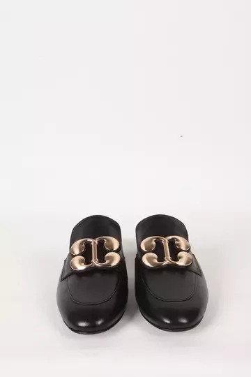 Kadın Deri Terlik Topuklu Siyah