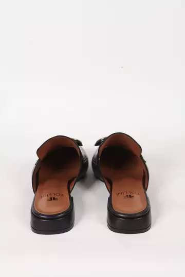 Kadın Deri Terlik Topuklu Siyah