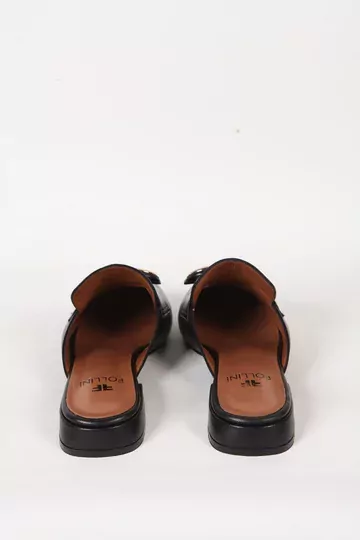 Kadın Deri Terlik Topuklu Siyah