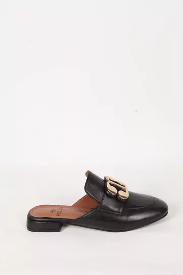 Kadın Deri Terlik Topuklu Siyah