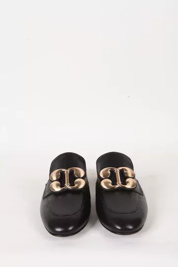 Kadın Deri Terlik Topuklu Siyah