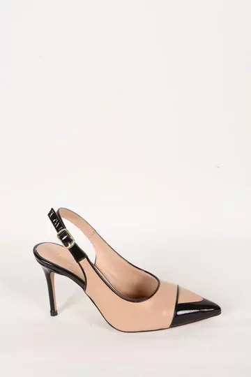 Kadın Siyah-Camel Hakiki Deri Topuklu Ayakkabı