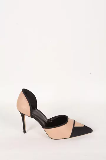 Kadın Siyah Saten Hakiki Deri Topuklu Ayakkabı