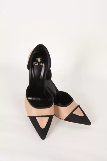 Kadın Siyah Saten Hakiki Deri Topuklu Ayakkabı