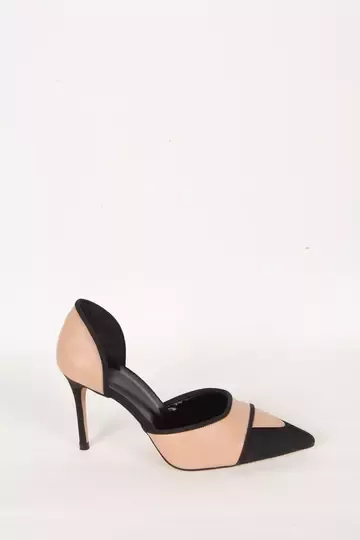 Kadın Siyah Saten Hakiki Deri Topuklu Ayakkabı