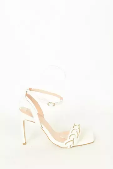 Kadın Topuklu Detay Örgülü Sandalet