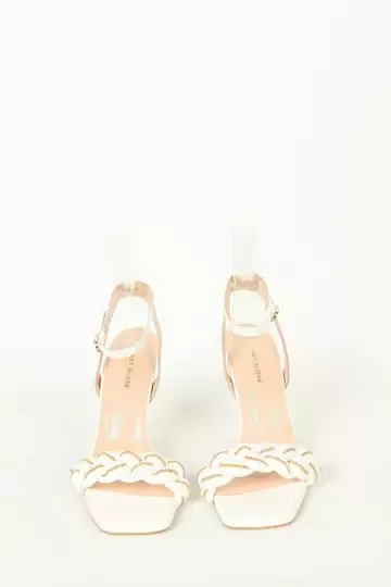 Kadın Topuklu Detay Örgülü Sandalet