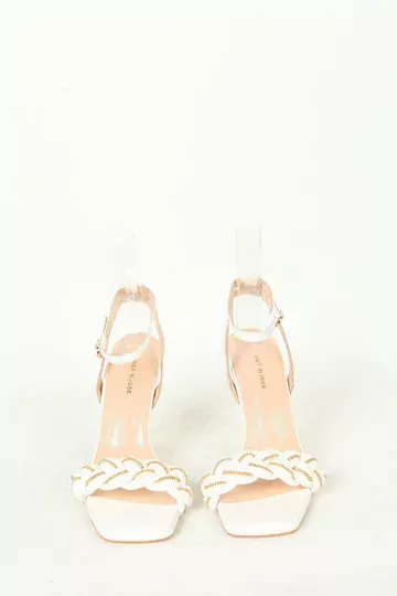 Kadın Topuklu Detay Örgülü Sandalet