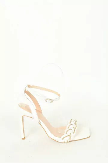 Kadın Topuklu Detay Örgülü Sandalet