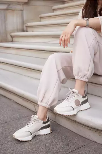 Kadın Deri Sneaker Krem