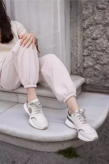 Kadın Deri Sneaker Krem
