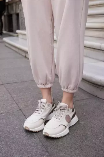 Kadın Deri Sneaker Krem