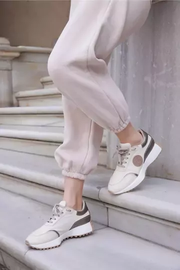Kadın Deri Sneaker Krem