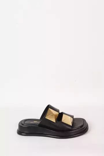 Kadın Vizon Hakiki Deri Aksesuar Detaylı Terlik